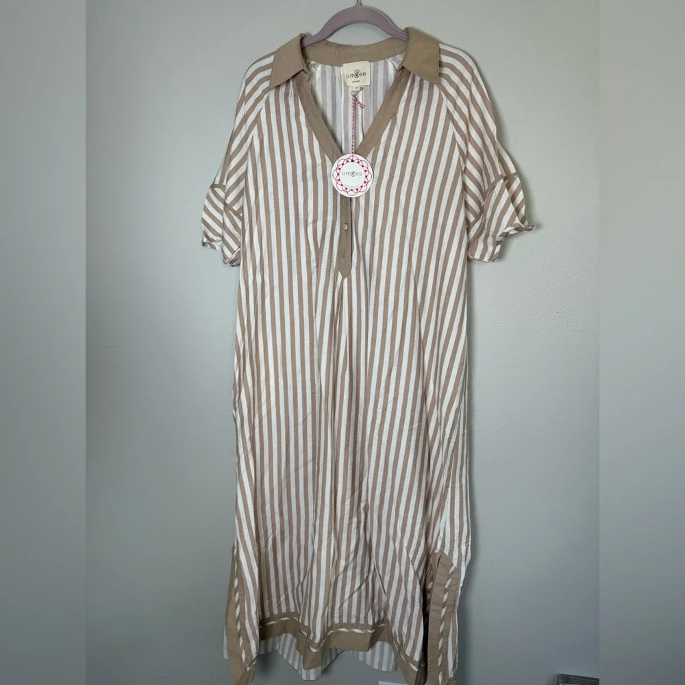 Umgee Beige and White Striped Dress - Picture 4 of 5